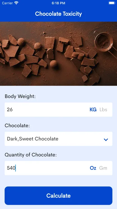 Chocolate Toxicity Calculator٭ 스크린샷