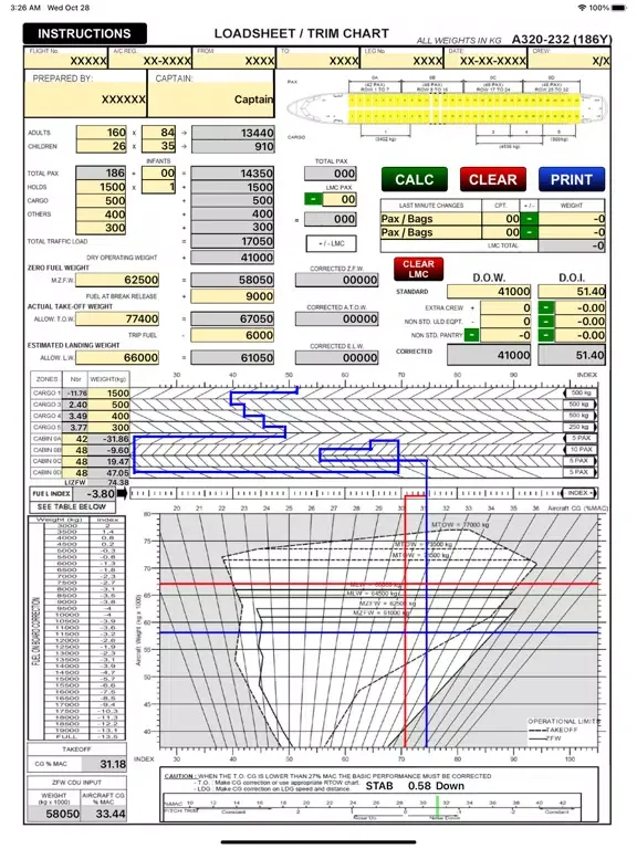 A320 LOADSHEET T&B 186 4z PAX iPad  Screenshots