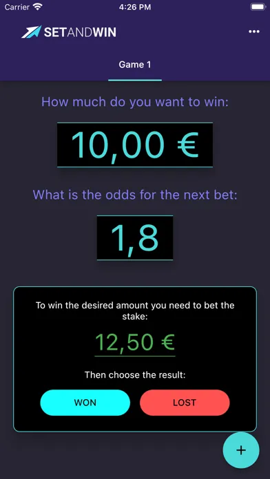 SetAndWin. Bets calculator Screenshots
