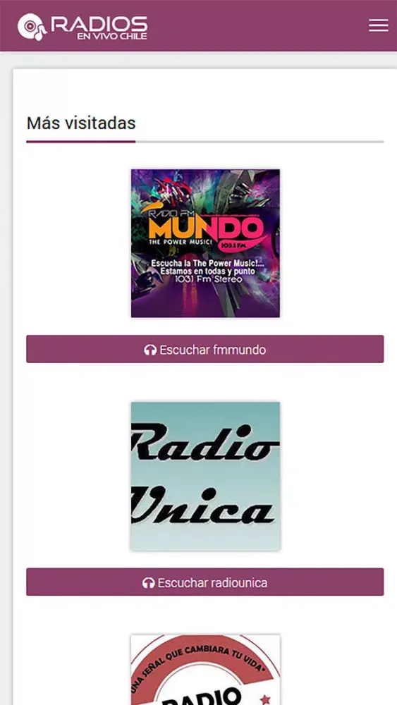 Capturas de pantalla de radios en vivo chile