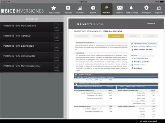 Tangkapan layar BICE Inversiones iPad 
