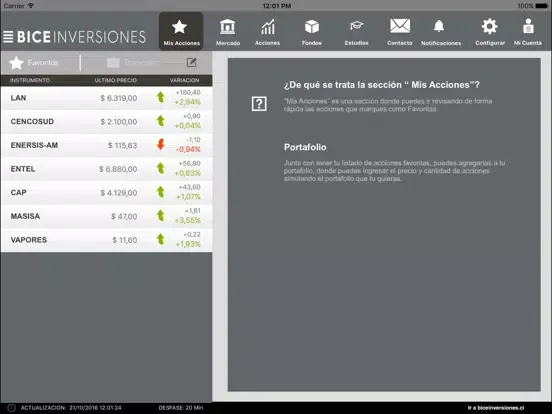 Tangkapan layar BICE Inversiones iPad 