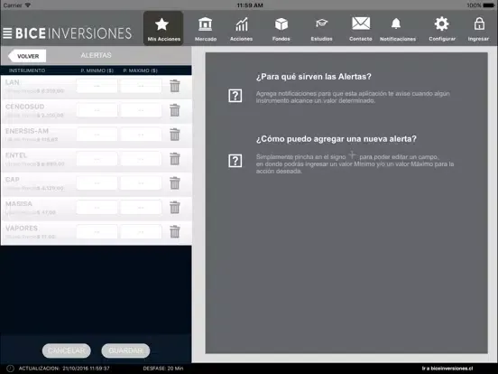 Tangkapan layar BICE Inversiones iPad 