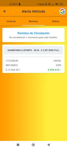 Screenshot di Alerta Vehículo