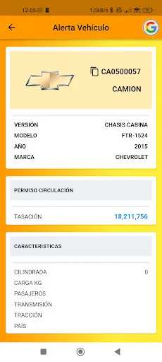 Screenshot di Alerta Vehículo