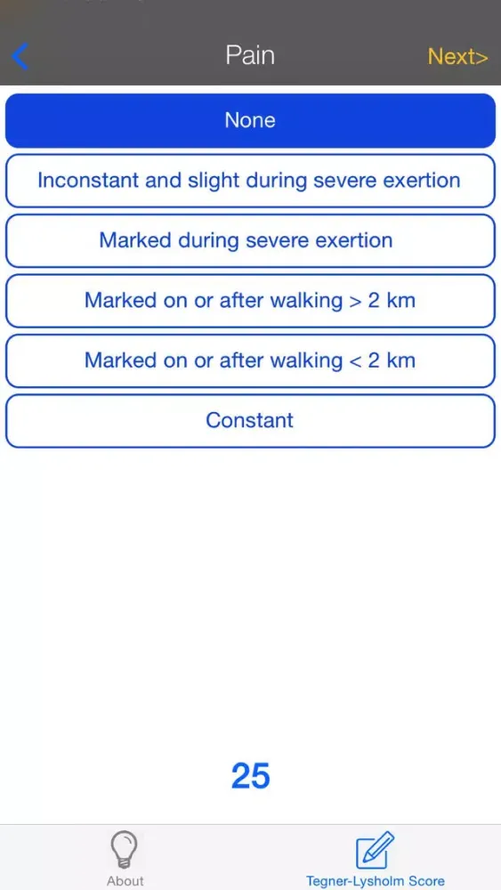 Tegner-Lysholm Knee Score Screenshots