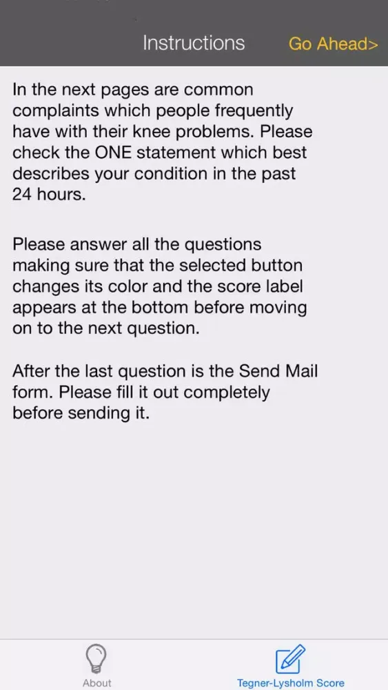 Tegner-Lysholm Knee Score Screenshots