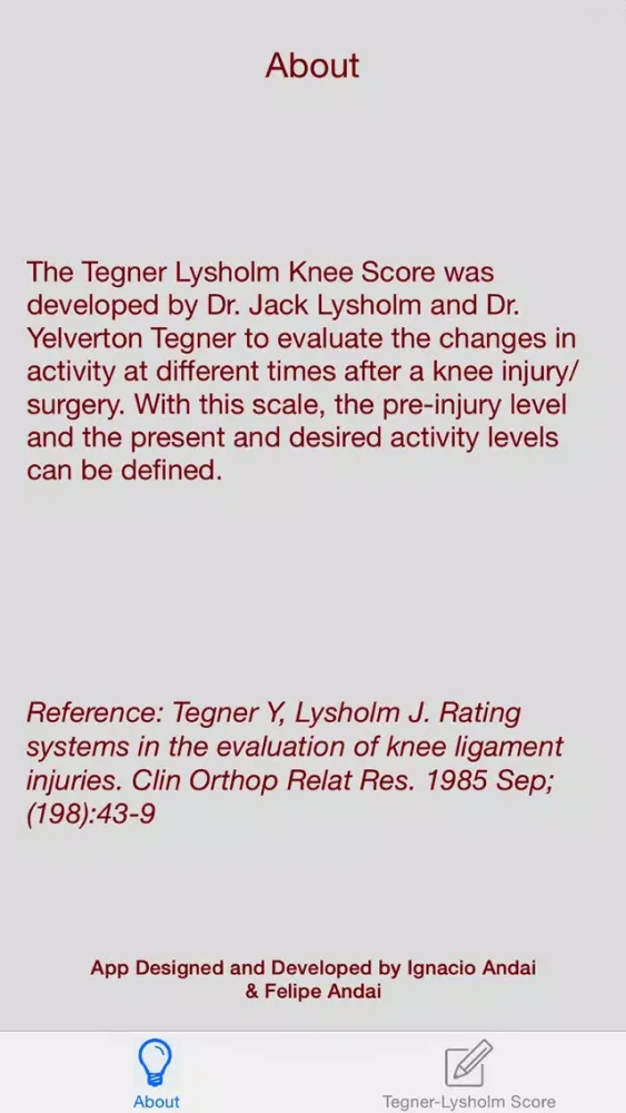 Tegner-Lysholm Knee Score Screenshots