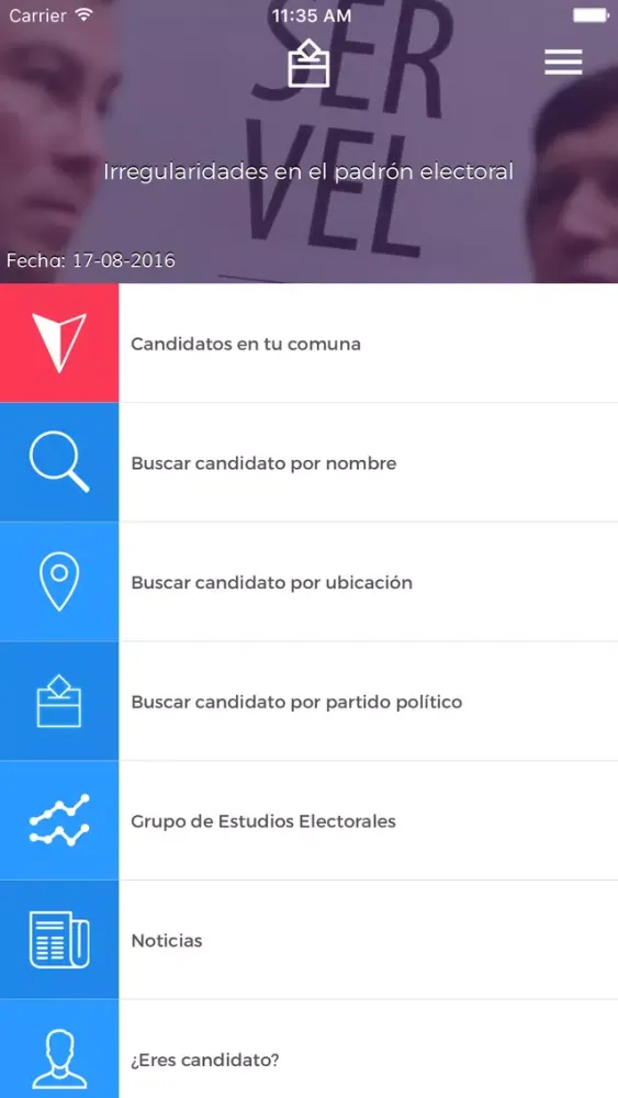 Tangkapan layar Candidatos Municipales Chile 2016
