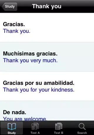 Tangkapan skrin My First Spanish Phrases 100