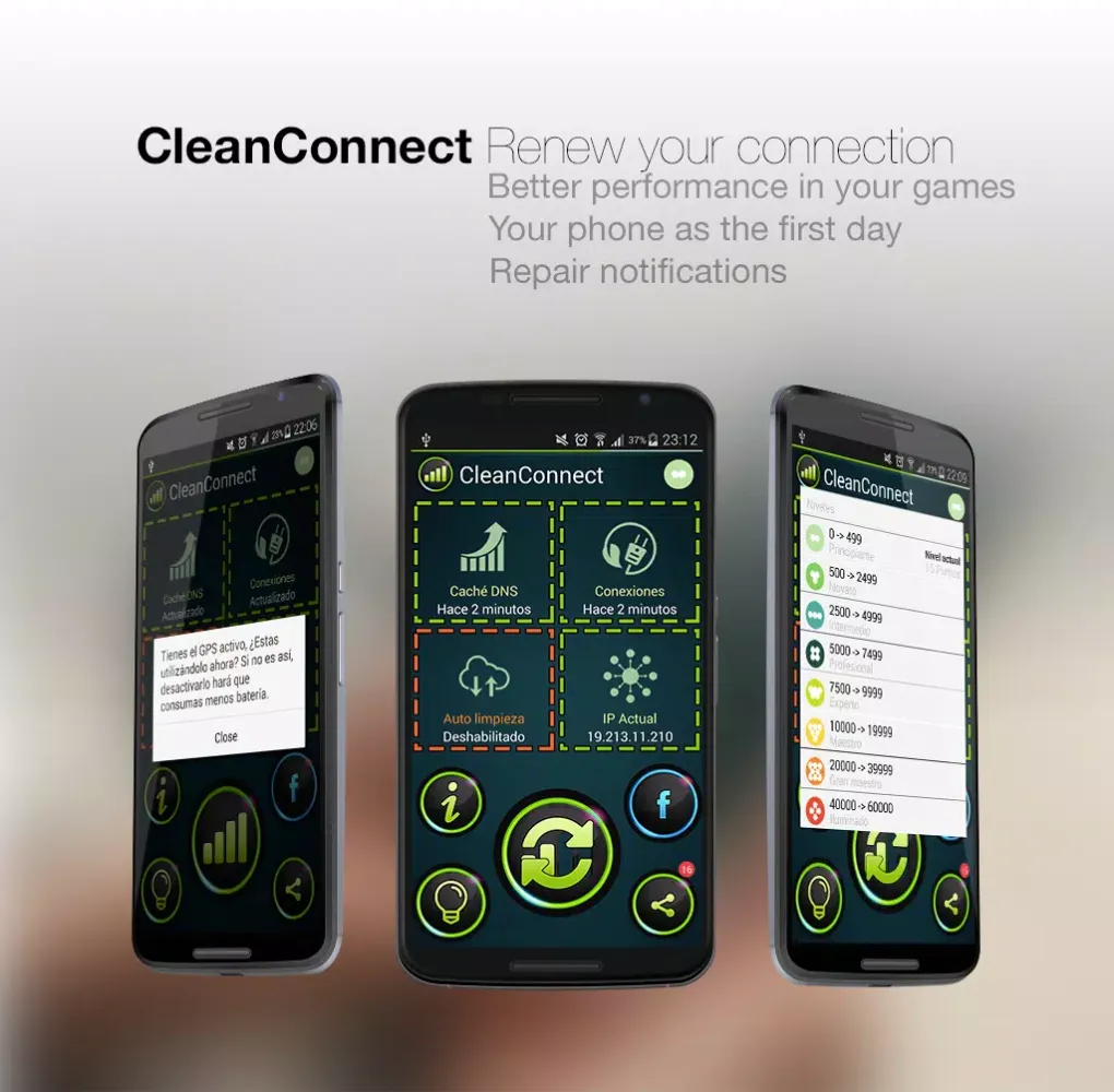 Capturas de tela do CleanConnect