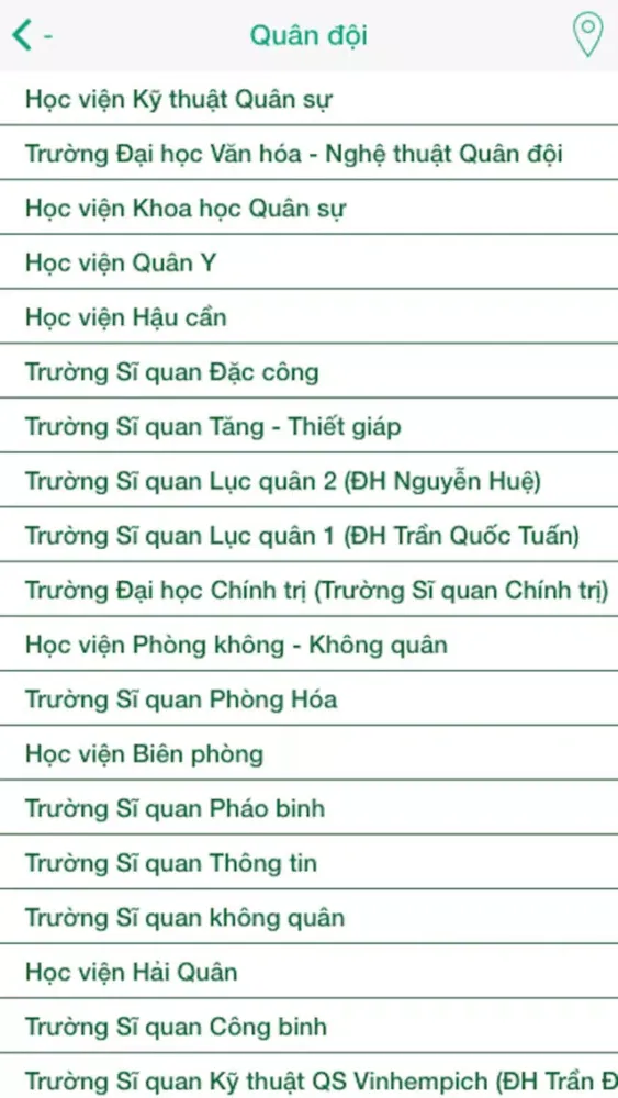 Tangkapan layar Thông tin tuyển sinh