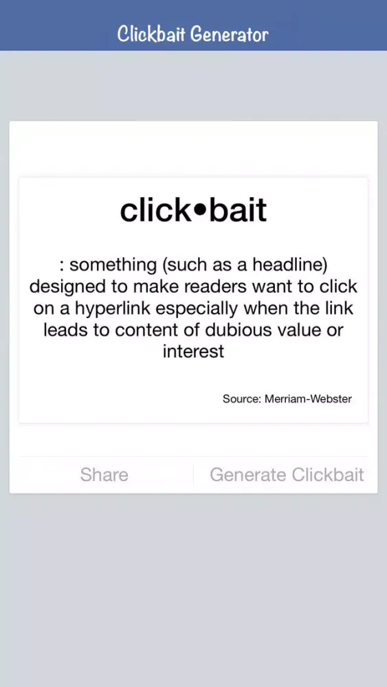 Tangkapan layar Clickbait Generator
