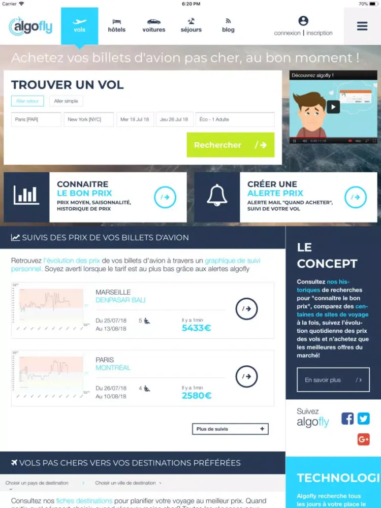 Tangkapan skrin Algofly : vols, hôtel, voiture iPad 