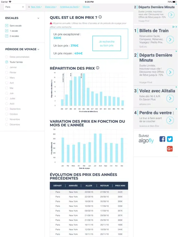 Tangkapan skrin Algofly : vols, hôtel, voiture iPad 