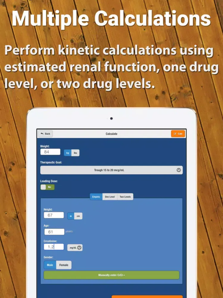 Ảnh chụp màn hình của Vancomycin Calculator by ClinCalc iPad 