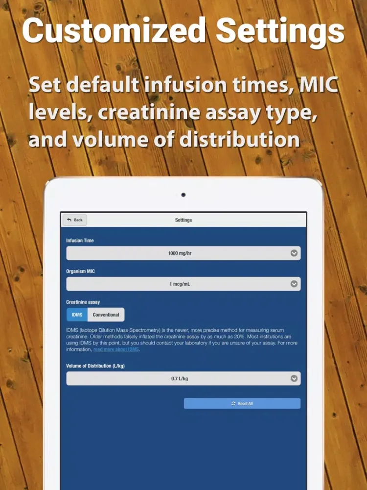 Ảnh chụp màn hình của Vancomycin Calculator by ClinCalc iPad 