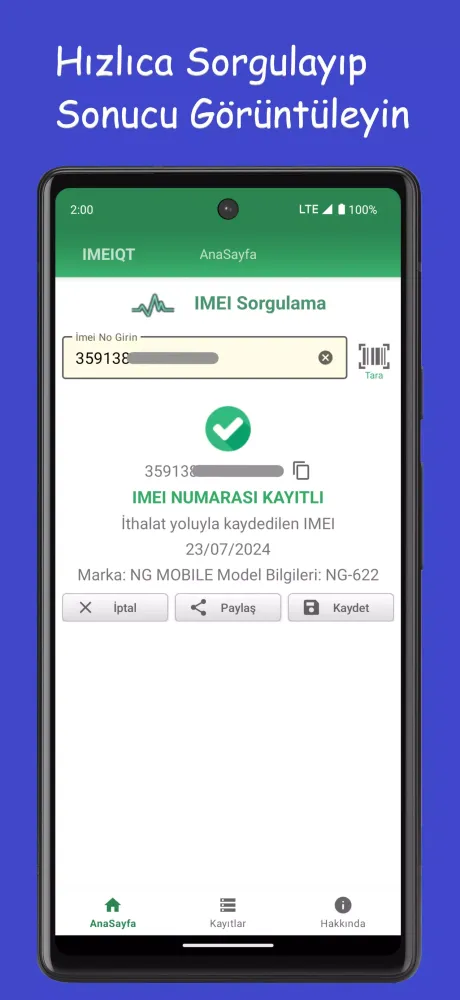 Tangkapan skrin IMEIQT