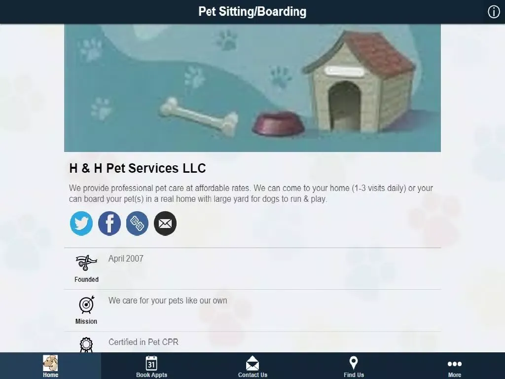 Tangkapan skrin H & H Pet Services iPad 