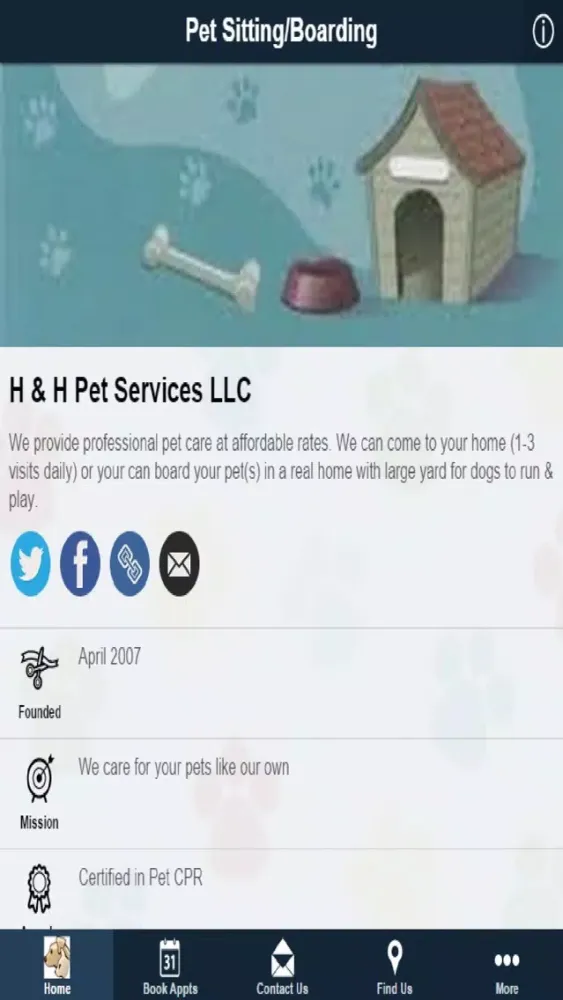 Tangkapan skrin H & H Pet Services