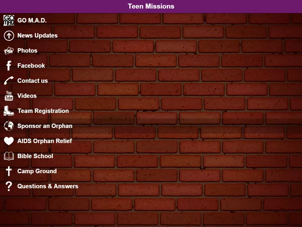 Tangkapan skrin Teen Missions Australia iPad 