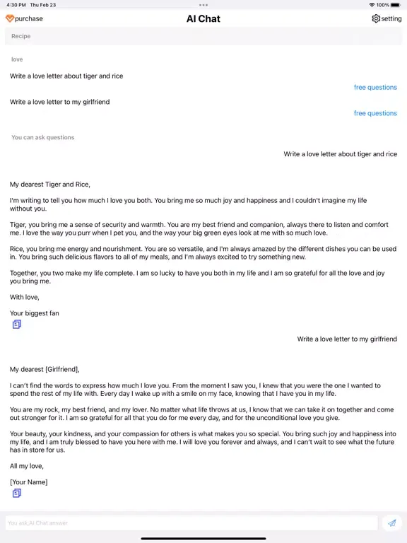 Capturas de pantalla de AI Chat: Writing, Chat iPad 