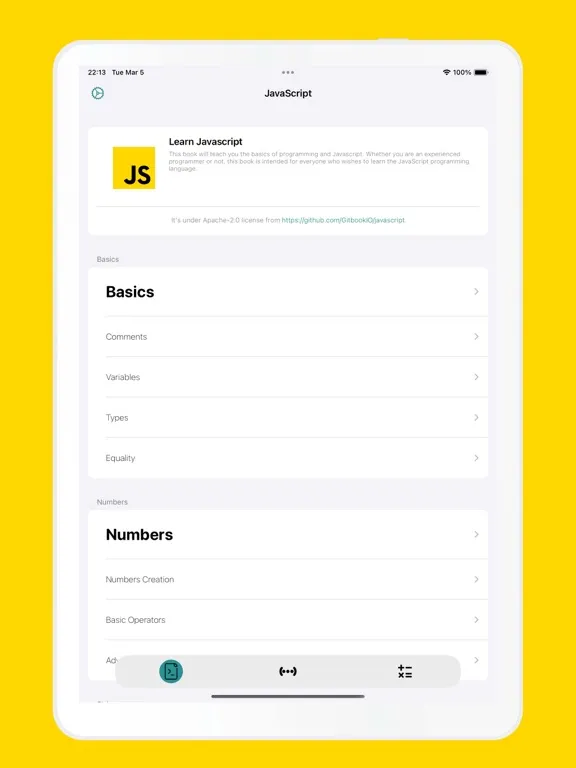 Capturas de tela do JSea for JavaScript iPad 