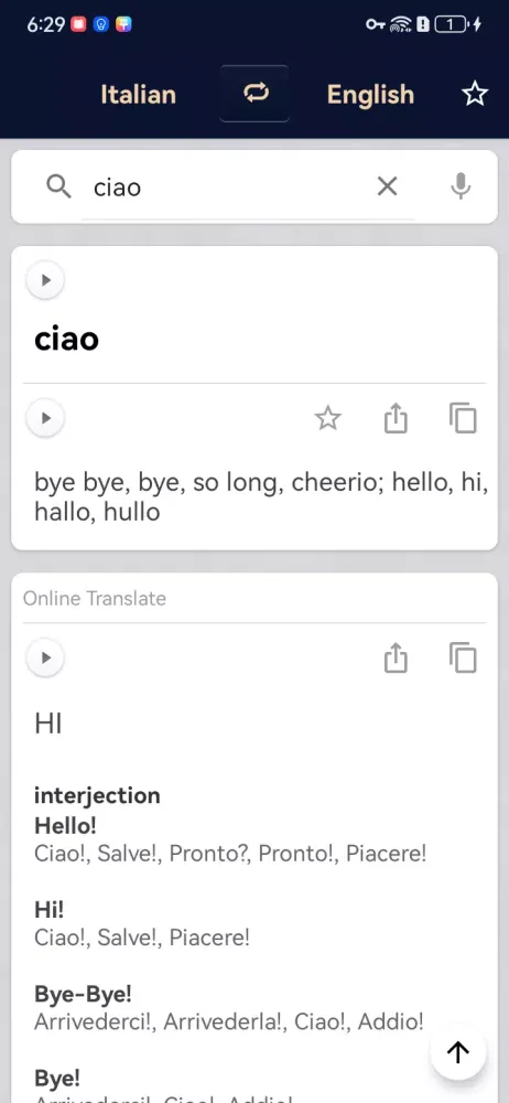 Ảnh chụp màn hình của Italian English Dictionary