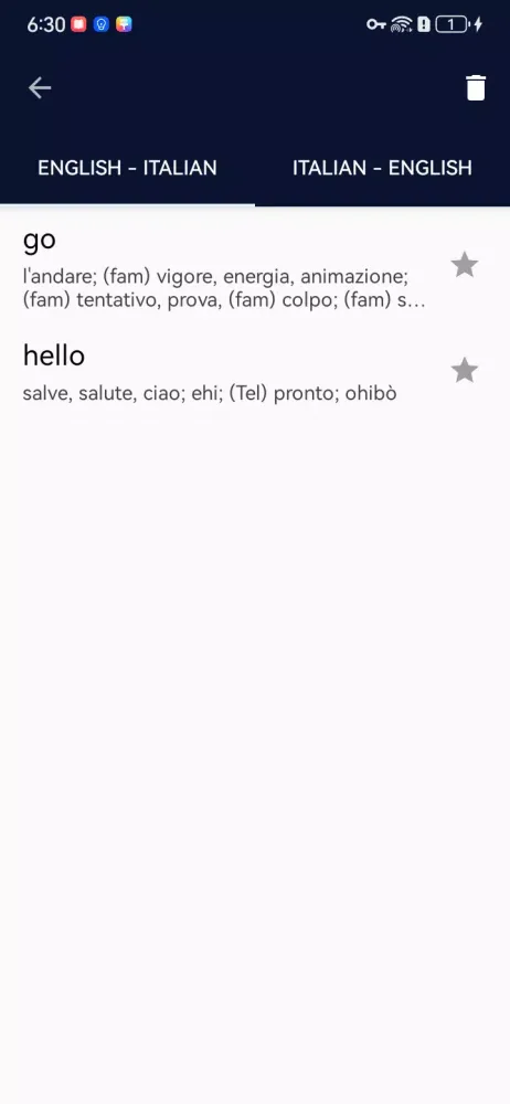 Ảnh chụp màn hình của Italian English Dictionary