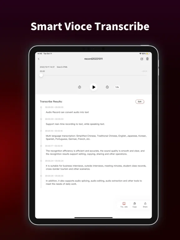 Audio Recorder: Speech to Text iPad  Screenshots