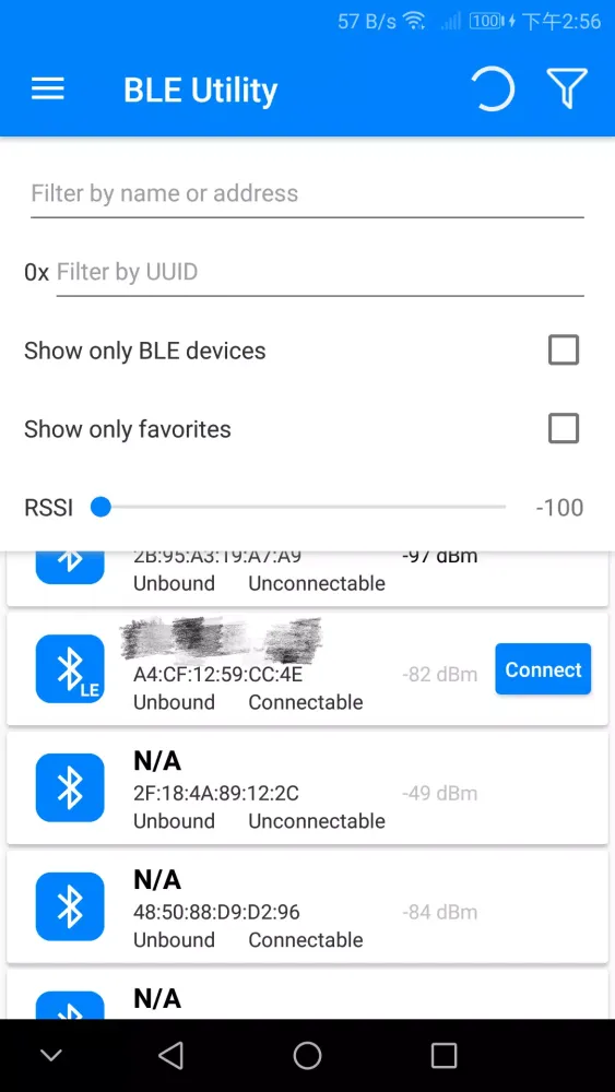 Captures d'écran de BLE Utility