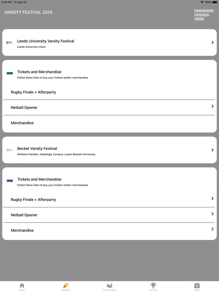 Zrzuty ekranu Leeds Varsity 2019 iPad 