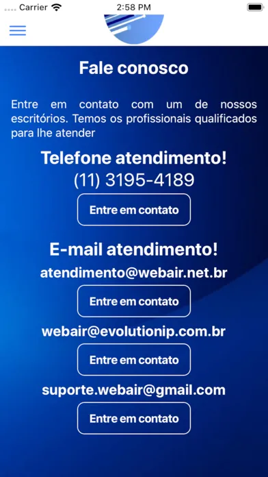 Capturas de tela do WebAir