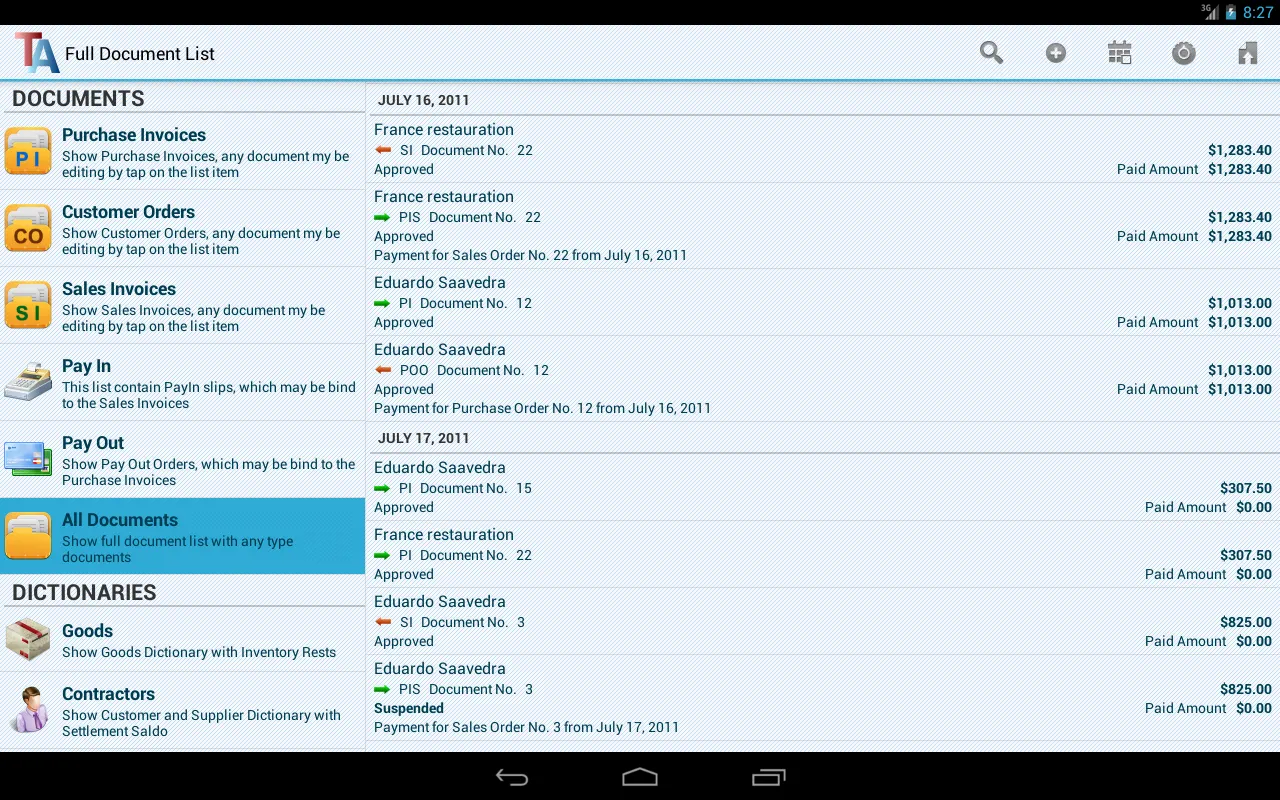 Trade Accounting Screenshots