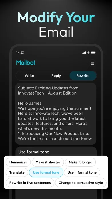 Ảnh chụp màn hình của Mailbot - AI Email Writer