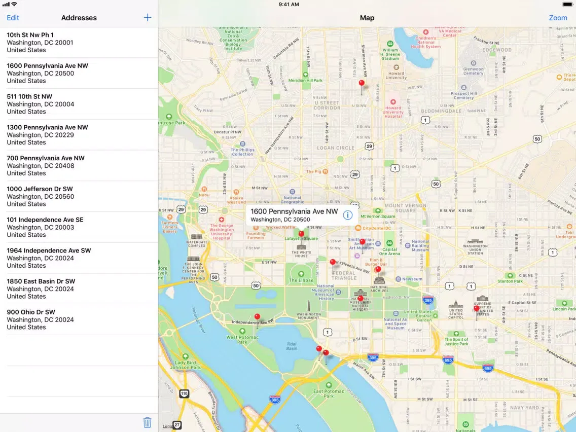 Ảnh chụp màn hình của Address Mapper iPad 