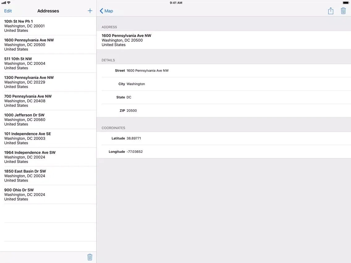 Ảnh chụp màn hình của Address Mapper iPad 