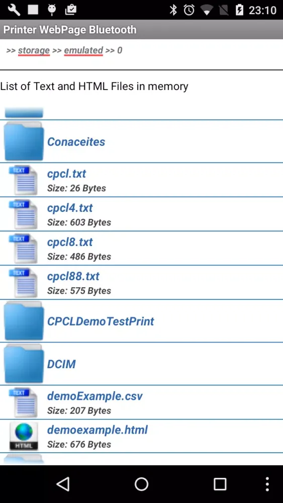 Printer WebPage Bluetooth Screenshots