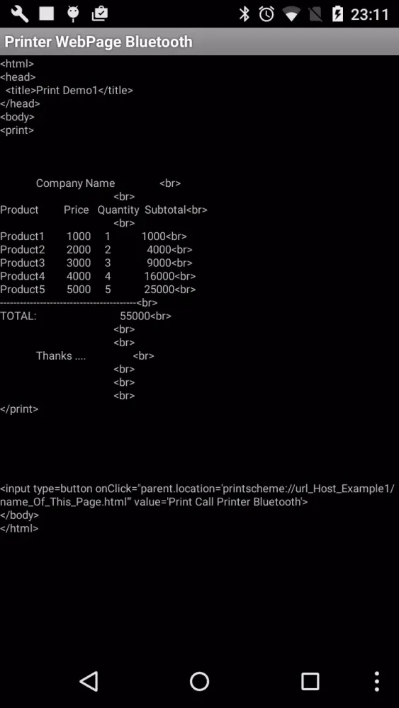 Printer WebPage Bluetooth Screenshots