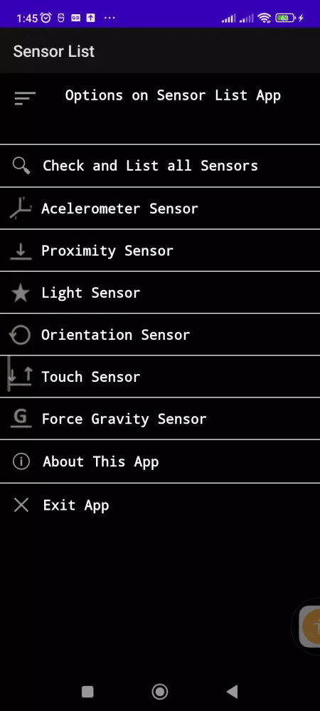 Sensor List Screenshots