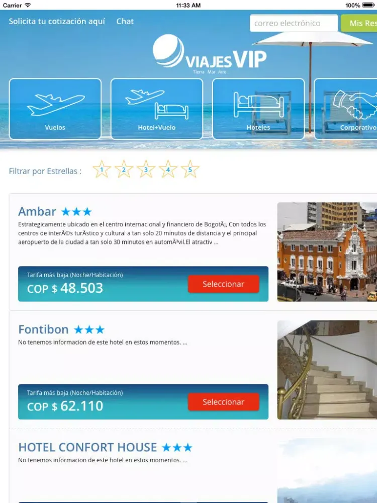 Tangkapan layar Viajes VIP iPad 