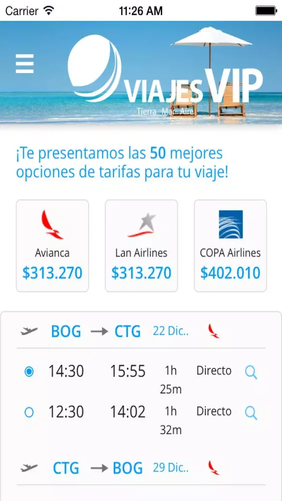 Tangkapan layar Viajes VIP