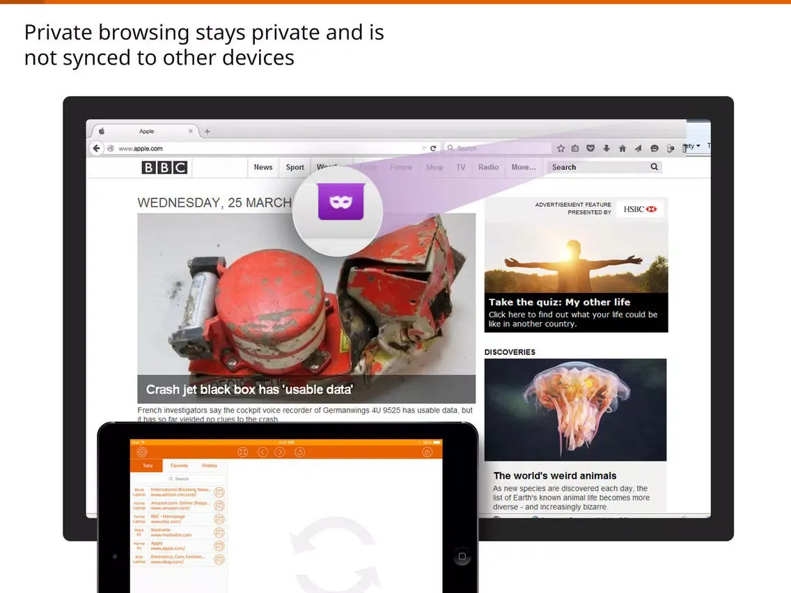 Sync for Firefox tabs, bookmarks, and history iPad  স্ক্রিনশট