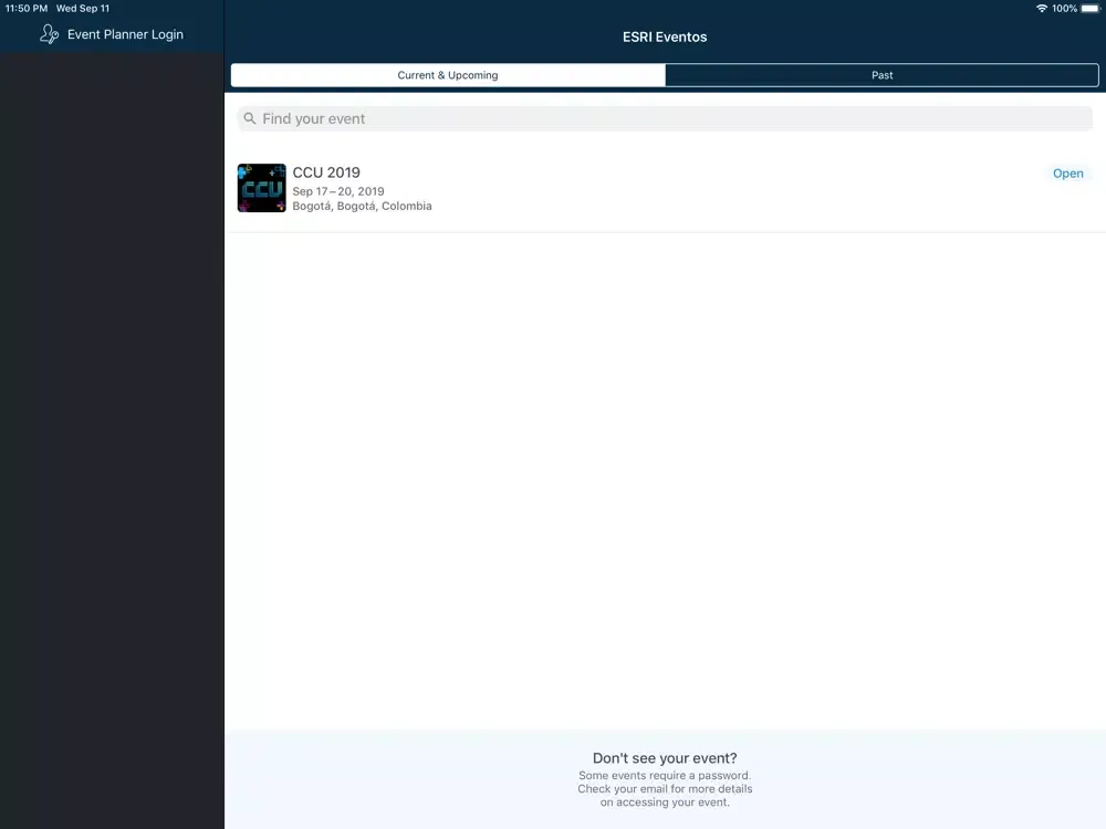 Zrzuty ekranu ESRI Eventos iPad 