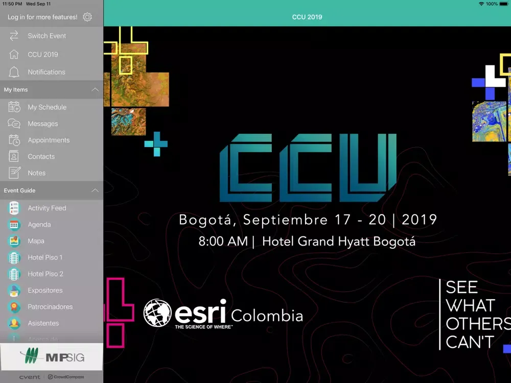 Zrzuty ekranu ESRI Eventos iPad 