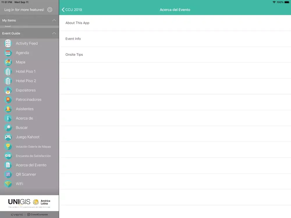 Zrzuty ekranu ESRI Eventos iPad 