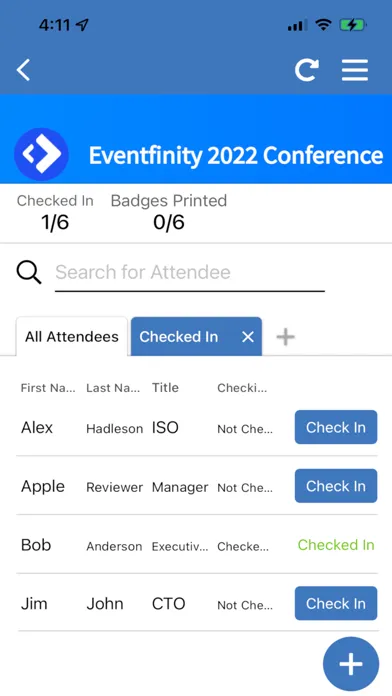 Zrzuty ekranu Eventfinity Check In