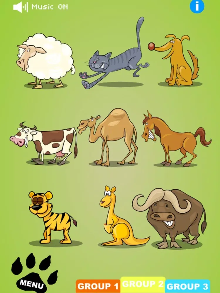 Learn sounds & Names with Cartoon Fun Animals iPad  Screenshots