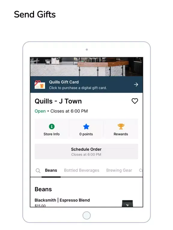 Tangkapan skrin Quills Coffee - Order Ahead iPad 