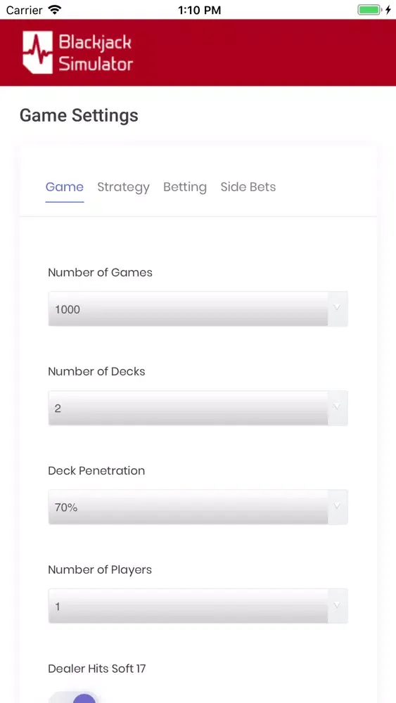 Captures d'écran de Blackjack Simulator